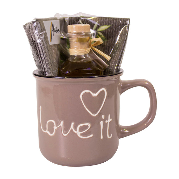 Tassengeschenk Becher Love it - Olivenöl