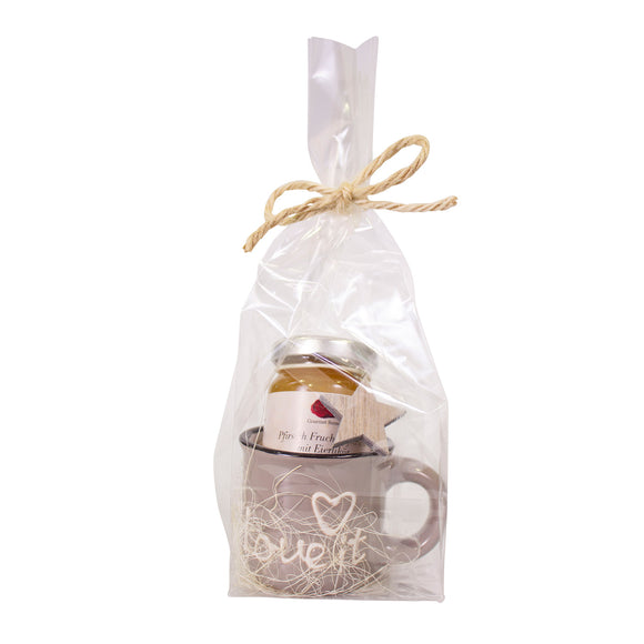 Tassengeschenk Espressobecher Love it - Pfirsich mit Eierlikör