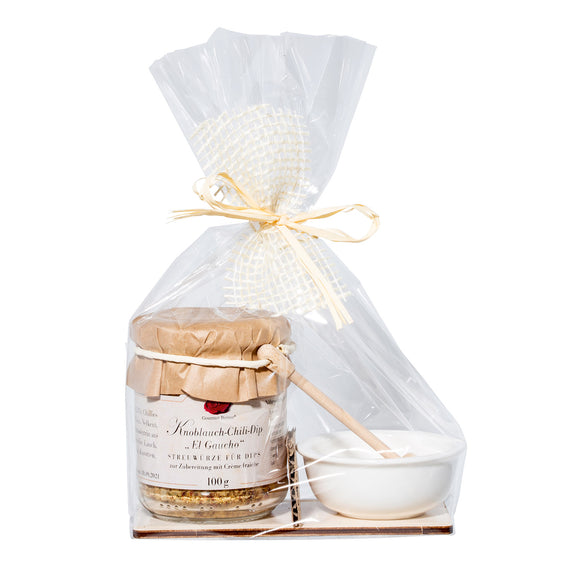 Brettgeschenk - Dip mit Porzellanschale